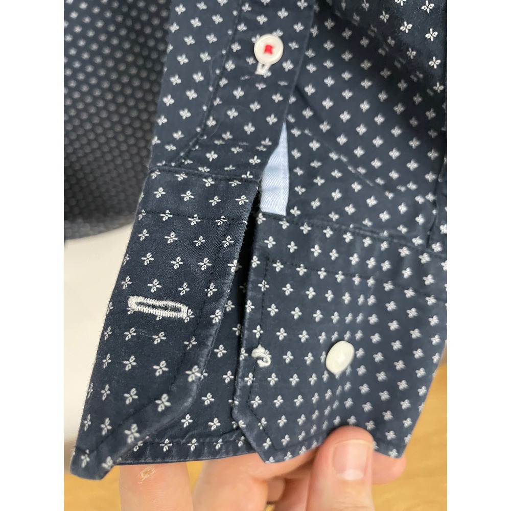Chevignon Mens Slim Fit Navy Blue Cross Print Long Sleeve Button Down Shirt S - Picture 3 of 8